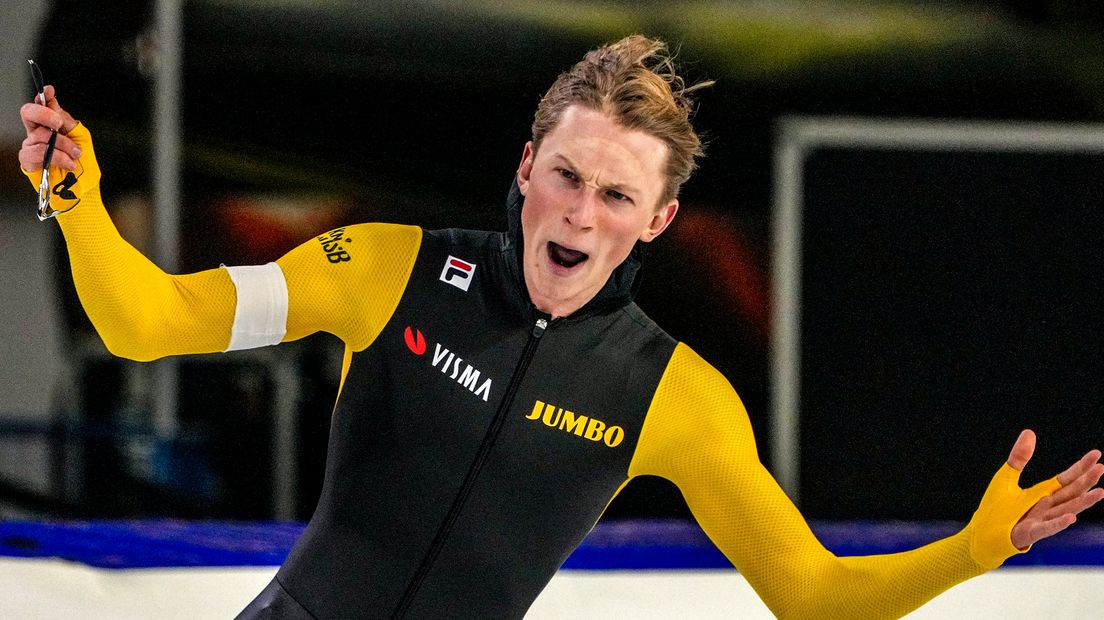 Merijn Scheperkamp hoop te scoren op de 500 meter schaatsen