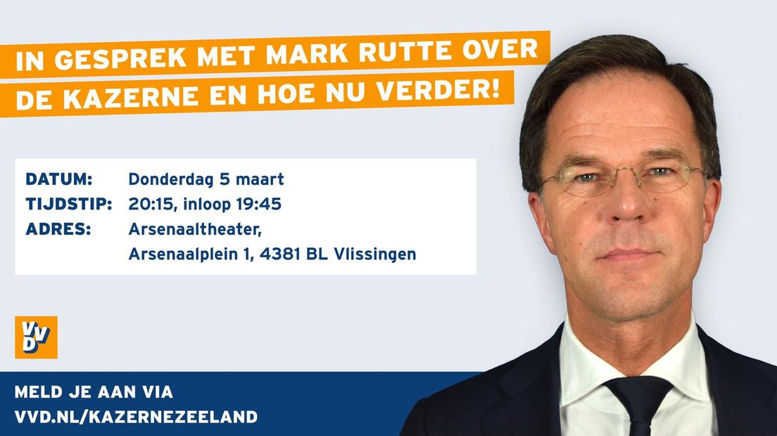 Rutte komt op uitnodiging van de Zeeuwse VVD naar Vlissingen