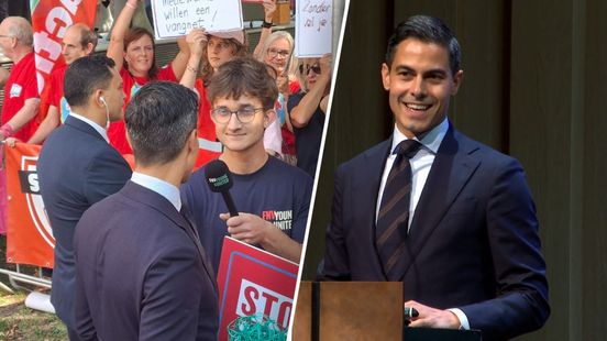 Premier Rob Jetten opent, terwijl er gedemonstreerd wordt, nieuw studiejaar in Arnhem