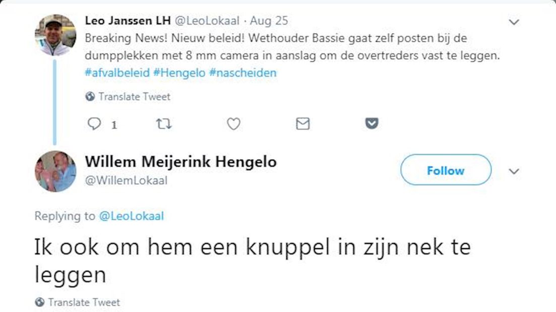 Tweet van de Hengeloër waarover ophef is ontstaan