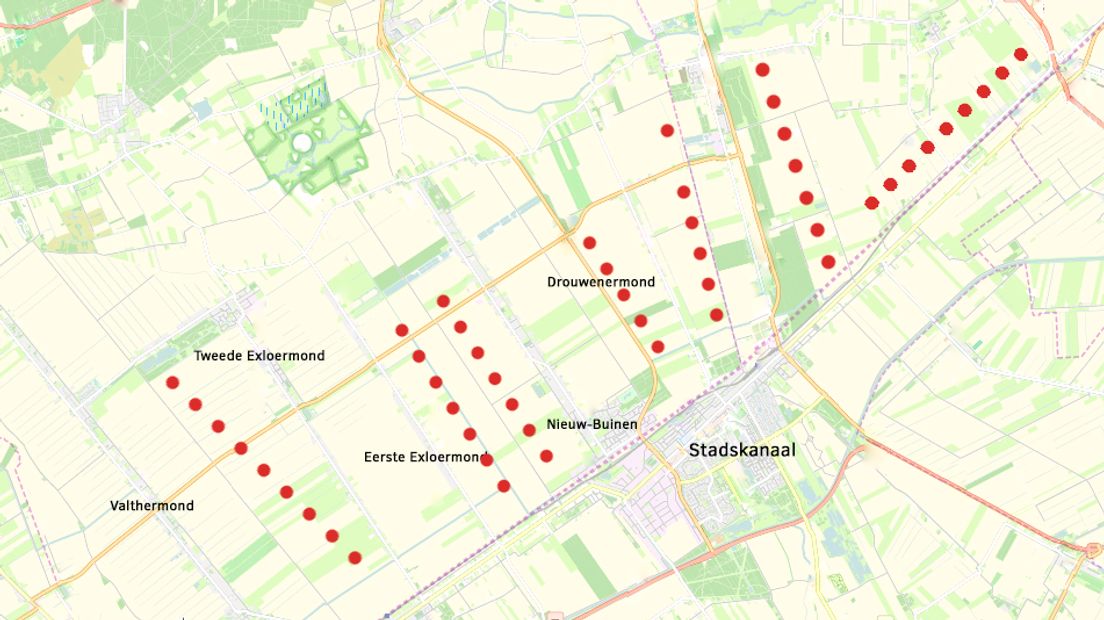 De eerder geplande 50 windmolens in de Veenkoloniën (afbeelding: RTV Drenthe)