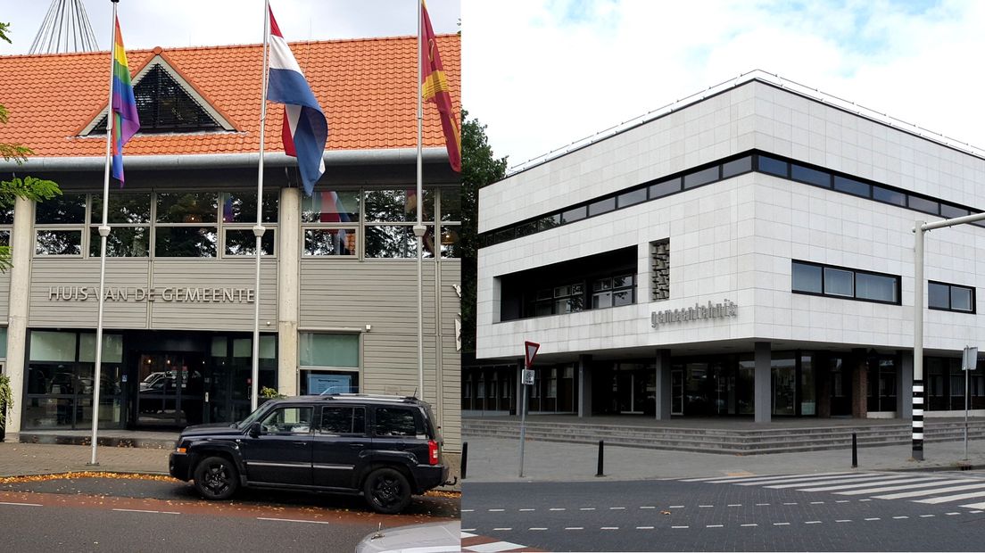 Gemeentehuis Wijchen (links) en Druten.