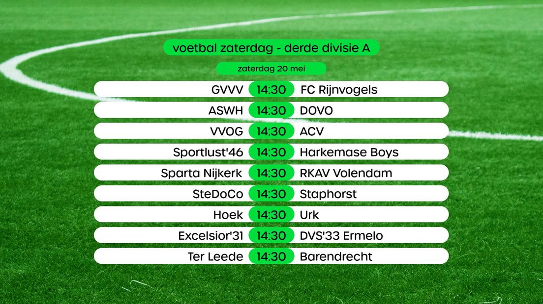 Programma Derde Divisie A, swipe voor stand