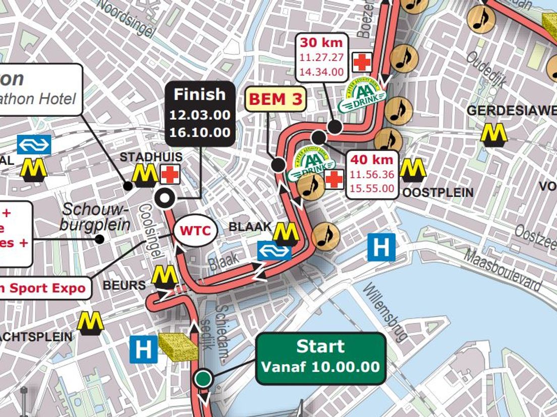 Een deel van het parcours van de NN Marathon Rotterdam 2019.