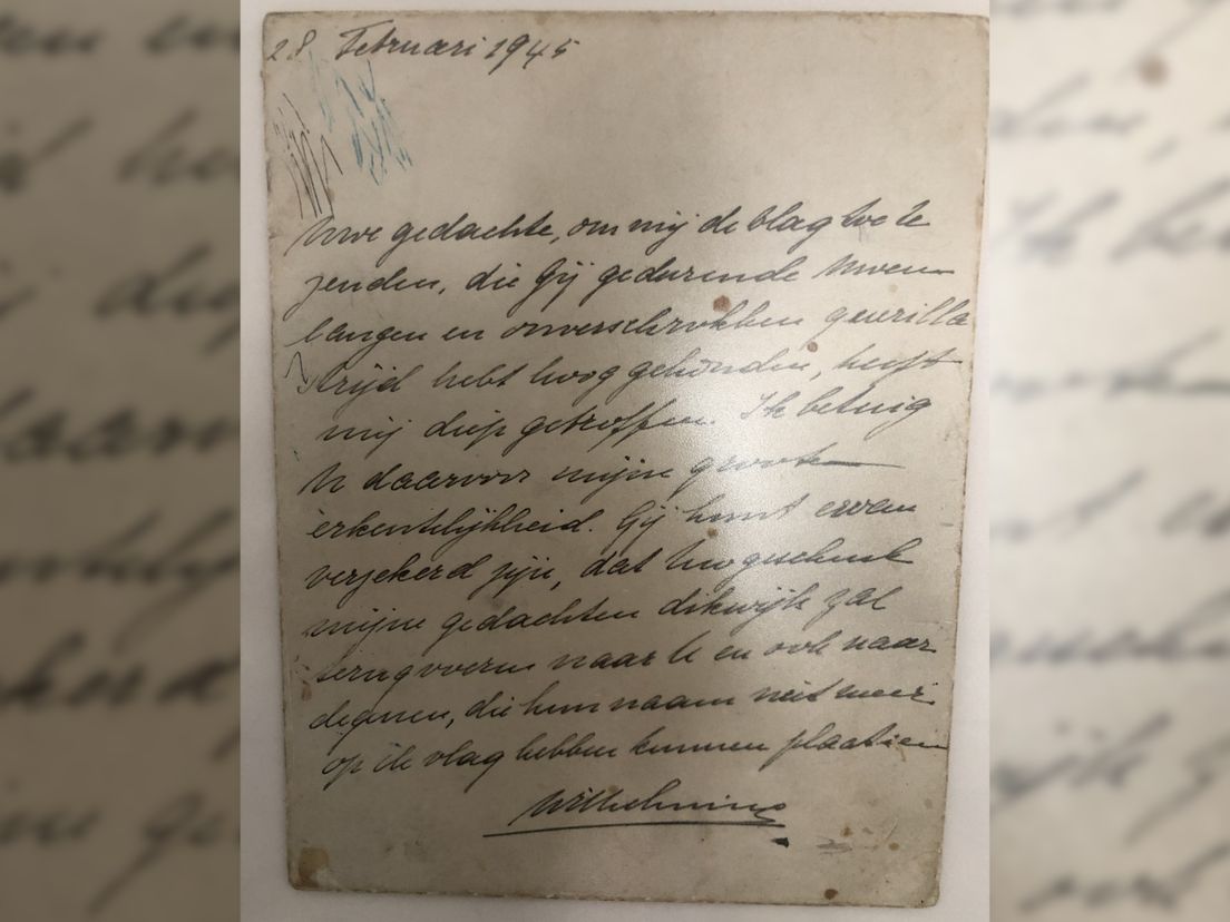 Handgeschreven dankbrief van Koningin Wilhelmina