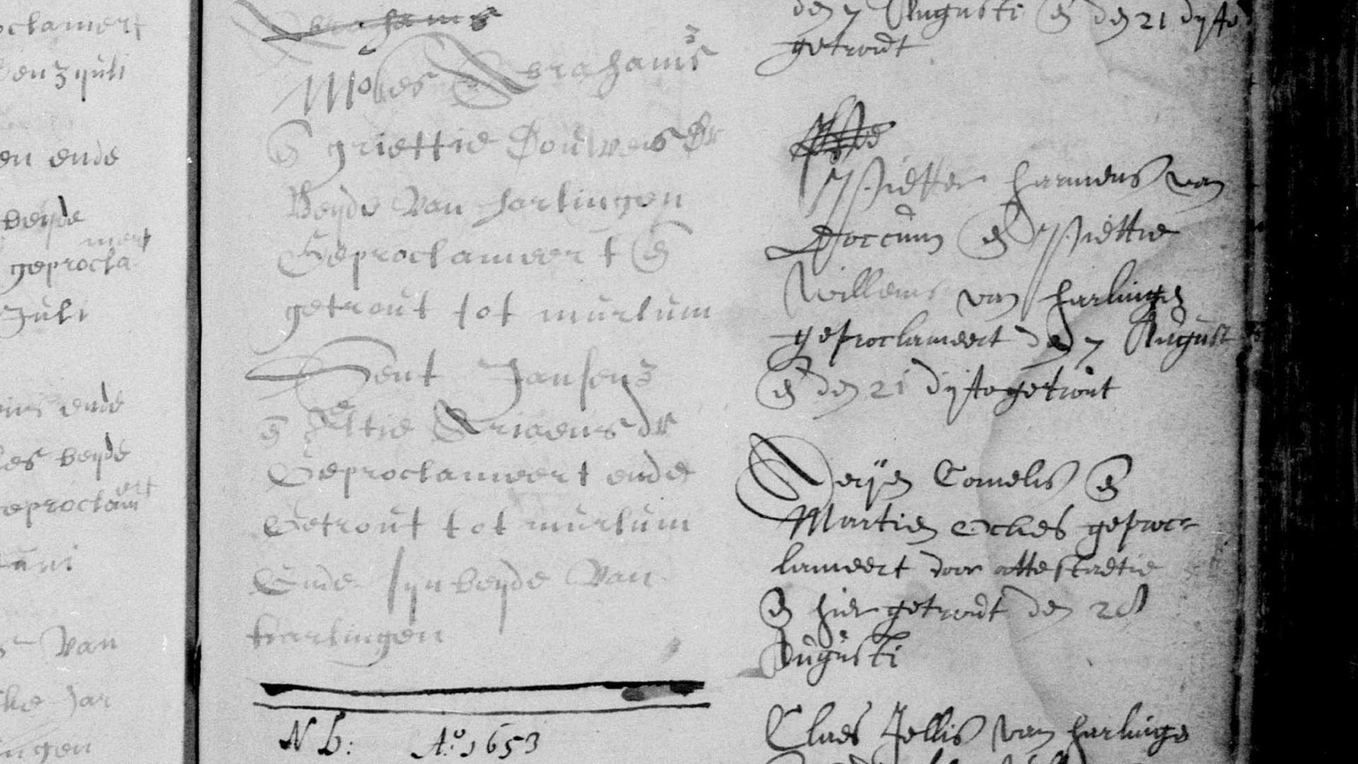 Moses Abrahams en Grietje Douwes in het Harlinger trouwregister uit 1653