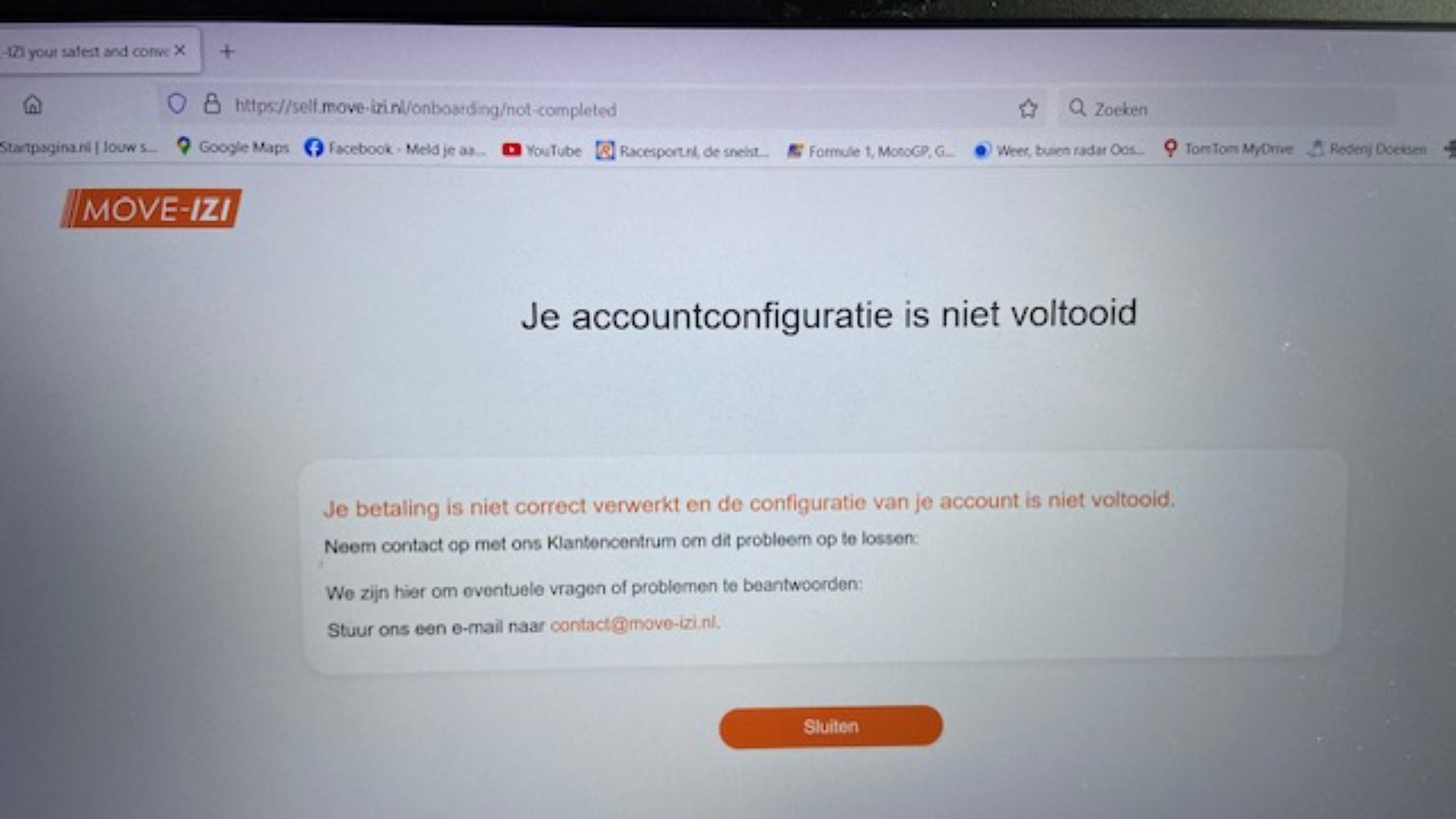 Deze mededeling zag Hans op zijn computerscherm.
