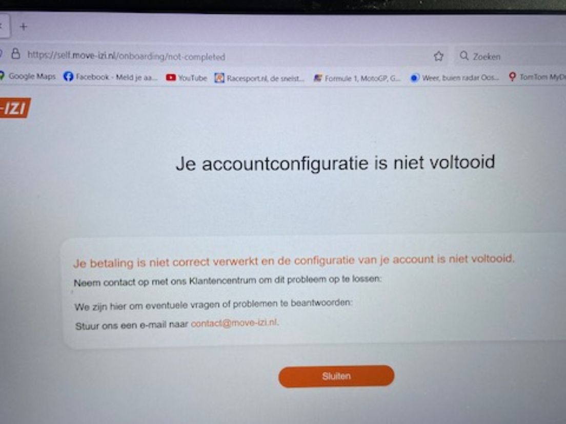 Deze mededeling zag Hans op zijn computerscherm.