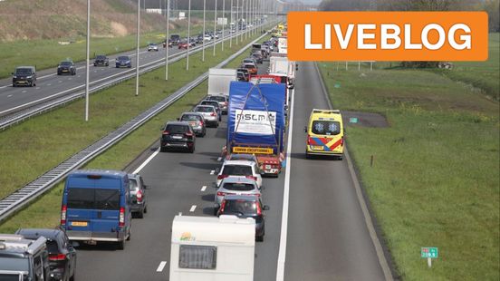 File op A50 na ongeval • molotovcocktail gegooid.