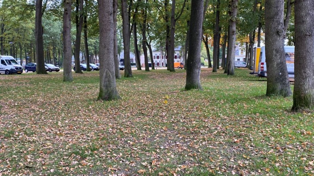 Een lege Brink in Zuidlaren, waar normaal de marktkramen zouden staan