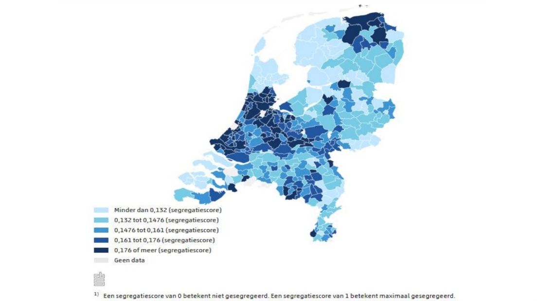 Een kaart van Nederland dat de segregatie laat zien