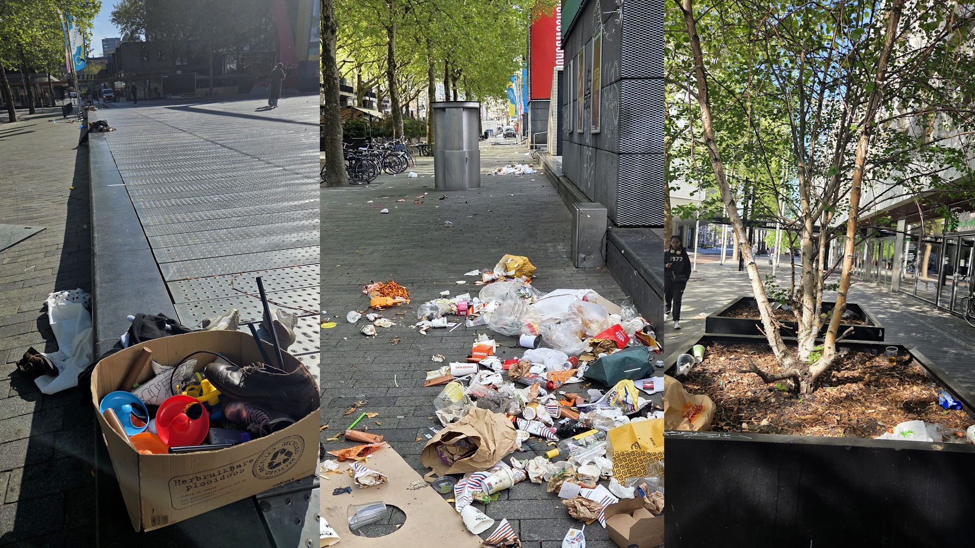 Het was een hartstikke gezellige Koningsdag, maar de straten van Rotterdam lagen wel weer vol met troep.