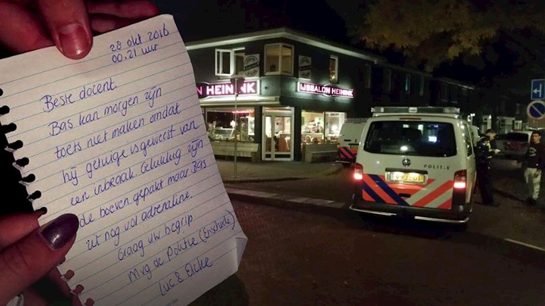Politie schrijft schoolbriefje voor student Bas uit Enschede