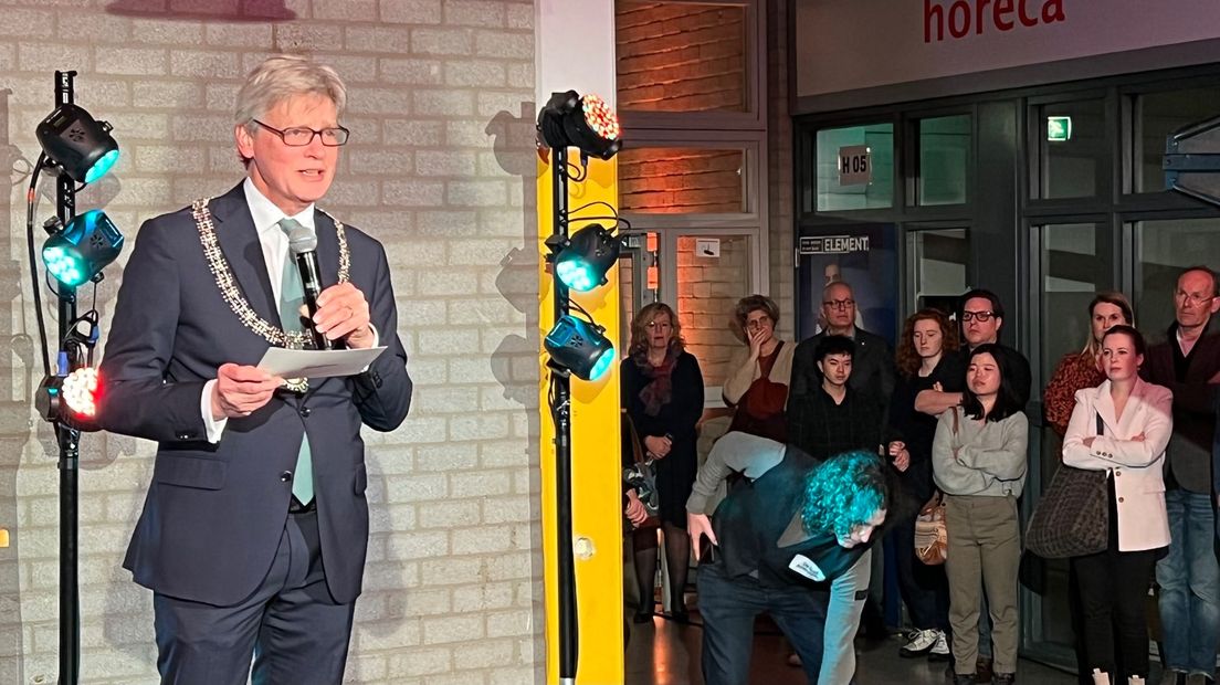Burgemeester Bolsius tijdens de nieuwjaarsreceptie dit jaar van de gemeente.