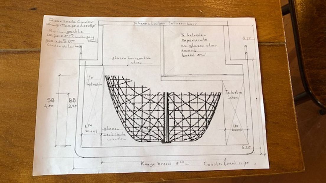 Concept bouwtekening voor het plaatsen van het scheepswrak in de coaster