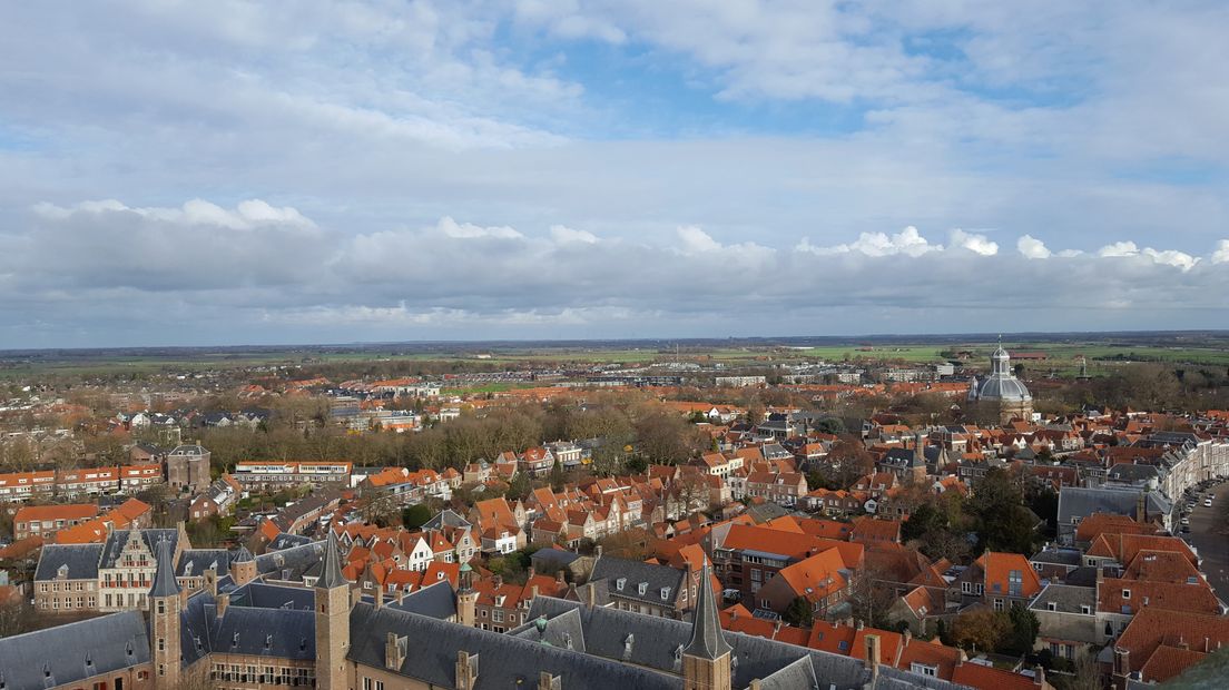 Abdij, Oostkerk en deel van Middelburg, gezien vanuit de Lange Jan