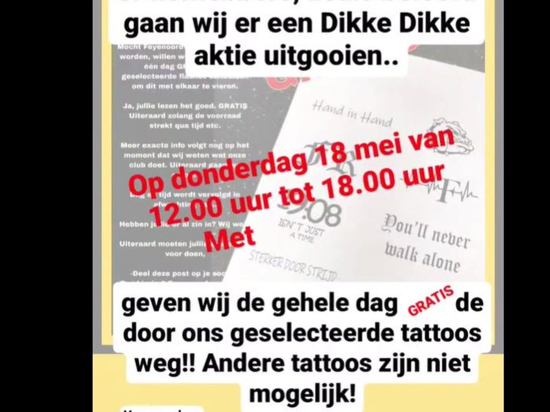 FR Body Art in Barendrecht zet gratis Feyenoord-tatoeages