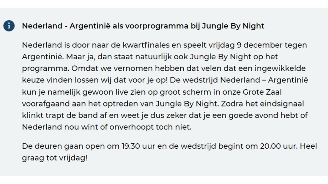 De aankondiging op de website van SPOT