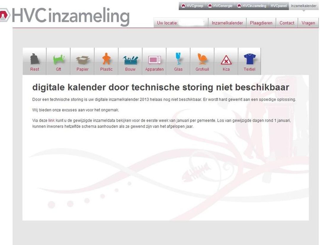 Inzamelkalender HVC nog steeds onbereikbaar Rijnmond