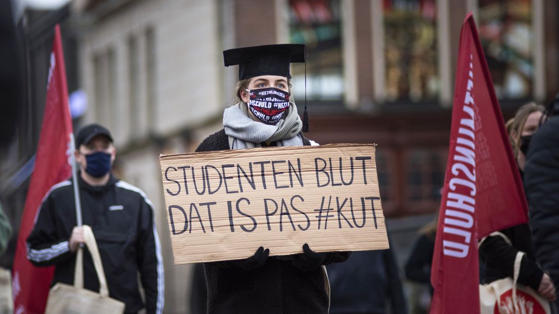 Een eerder protest in de Groningse binnenstad voor een schuldenvrije basisbeurs en compensatie voor de leenstelselgeneratie