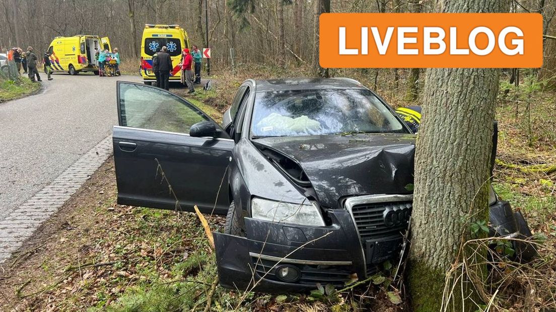 Aan de Schalterdalweg in Beekbergen raakten 5 inzittenden gewond nadat een auto uit de bocht vloog
