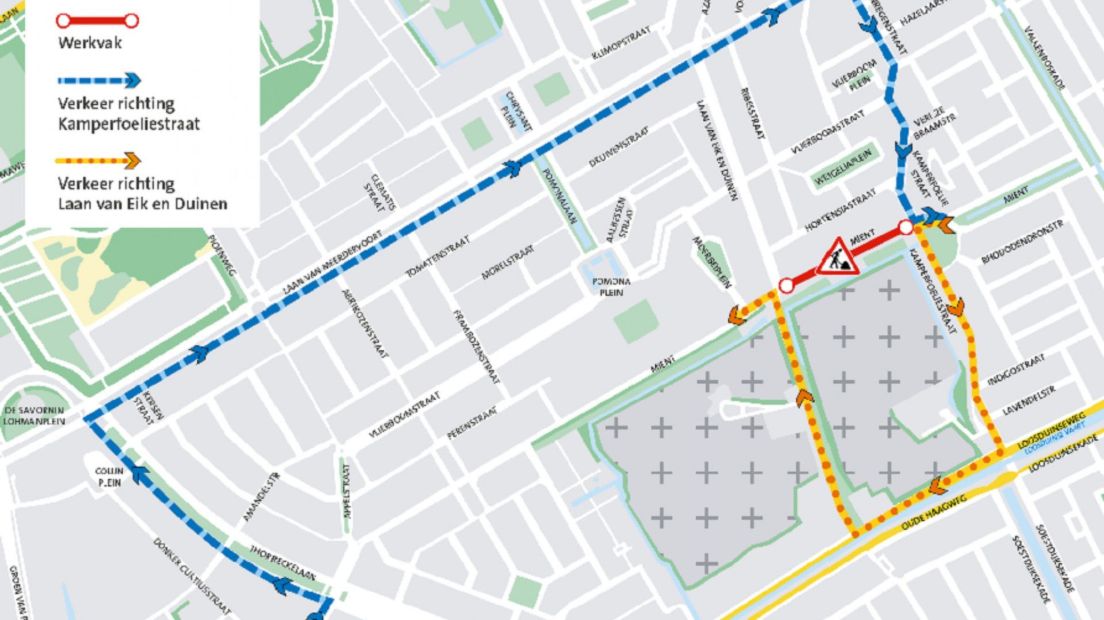 Autoverkeer wordt tijdens de werkzaamheden omgeleid | Afbeelding: Gemeente Den Haag