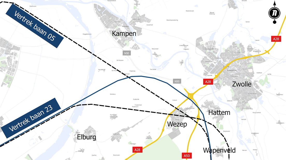 Nieuwe vliegroute tussen Kampen, Wezep, Zwolle en Hattem