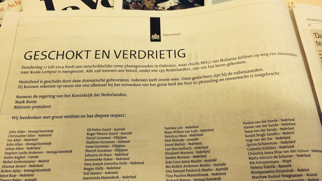 De rouwadvertentie van het kabinet