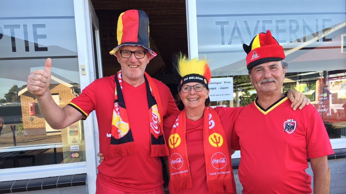 Voor aanvang van de wedstrijd waren de Belgische fans vol goede moed