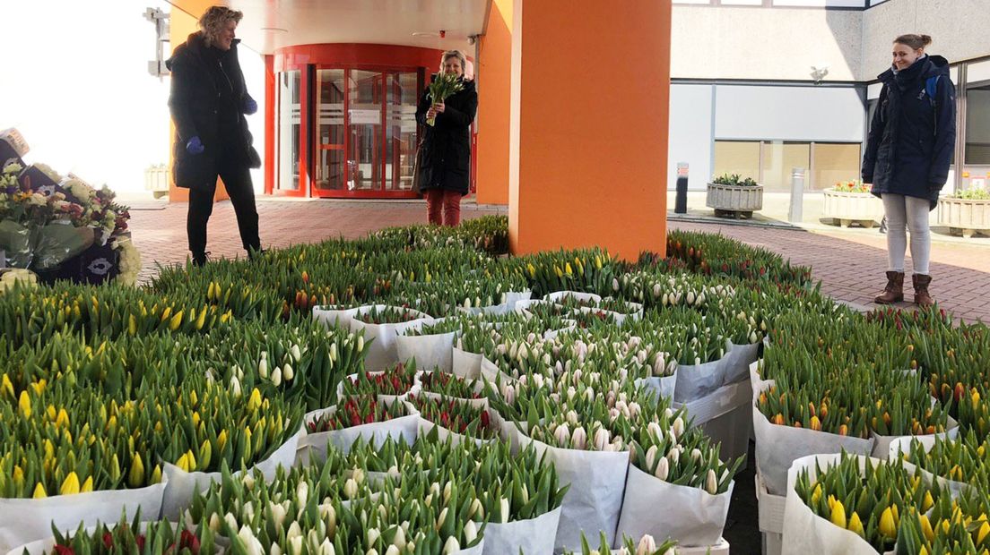 De bloemenzee voor de ingang van het Martini Ziekenhuis