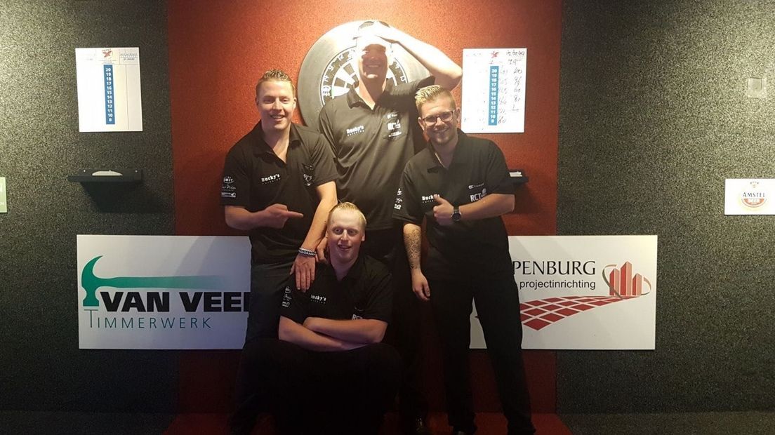 De spelers van RCT die voor handhaving zorgden: vlnr Pieter Otten, Kevin Blomme, Fabian de Lange en Rowdy Schoremans
