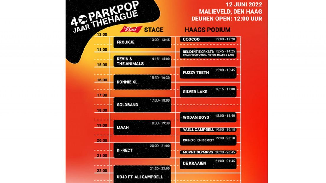 Speelschema Parkpop