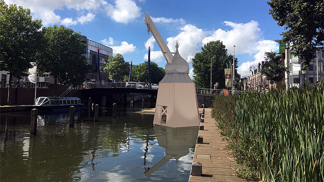 Impressie van een nieuwe stadskraan bij de Monicabrug.