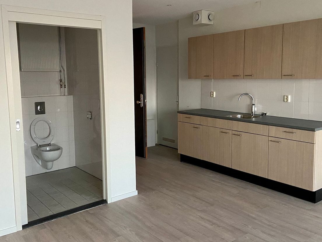 Keuken en badkamer in het gesplitste appartement