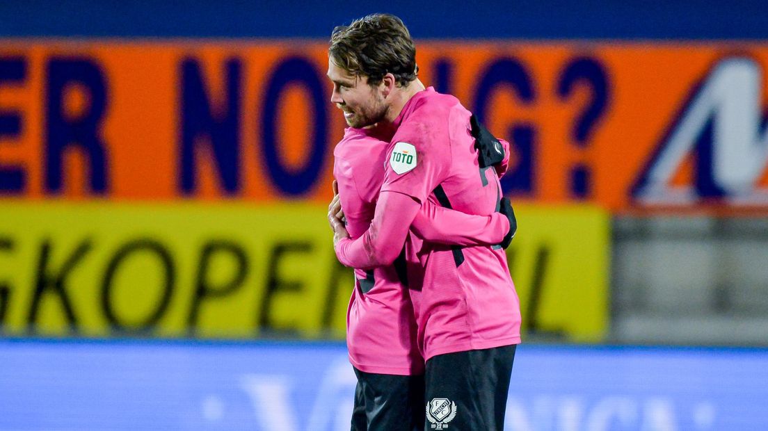 Sander van de Streek nadat hij FC Utrecht naar de winst heeft geschoten