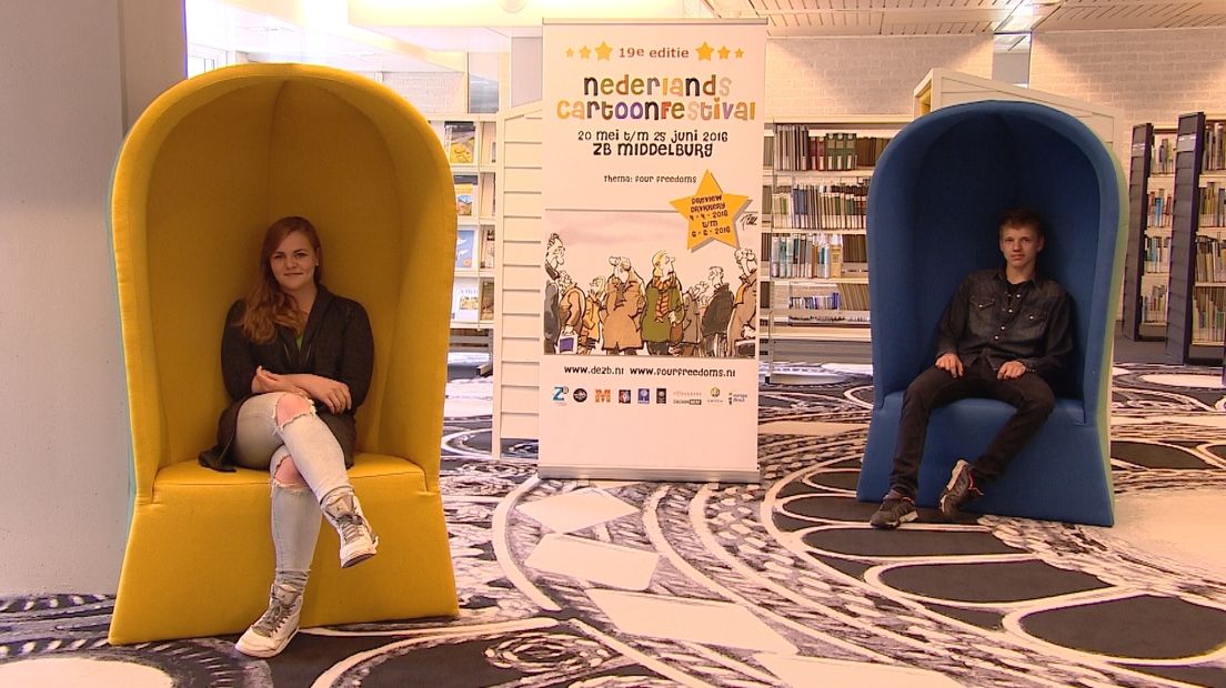 Twee prijswinnaars jongerenwedstrijd cartoons tekenen