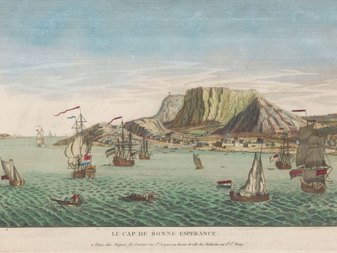 Gezicht op Kaap de Goede Hoop te Zuid-Afrika, Jacques Gabriel Huquier, 1735 - 1805