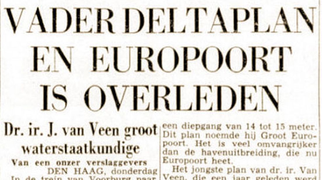 De Telegraaf kondigt het overlijden van Van Veen aan