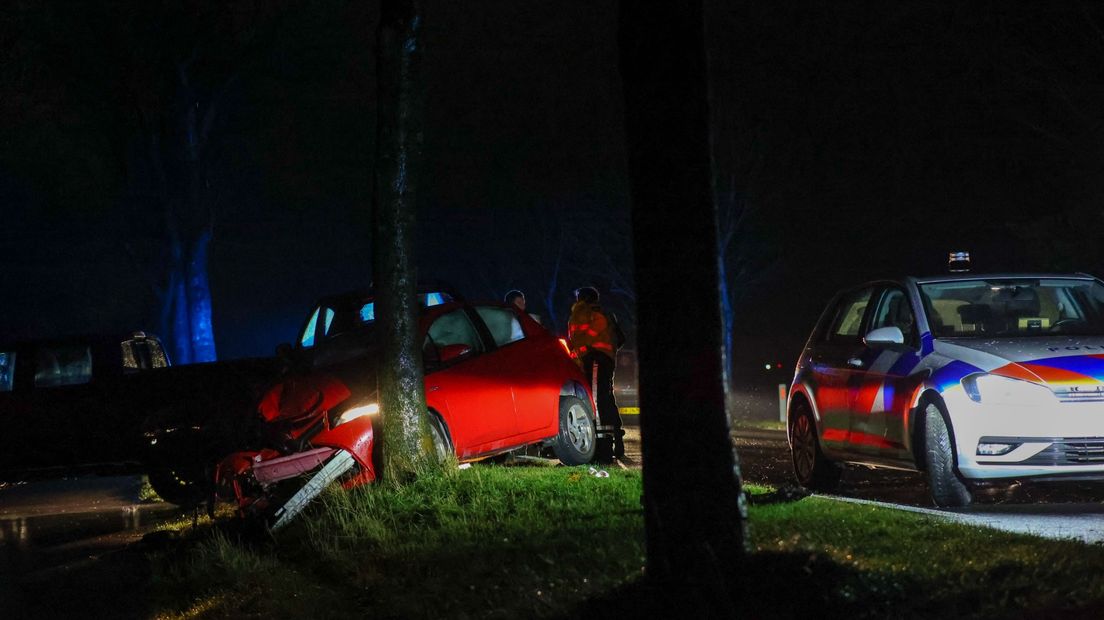 De auto belandde tegen een boom