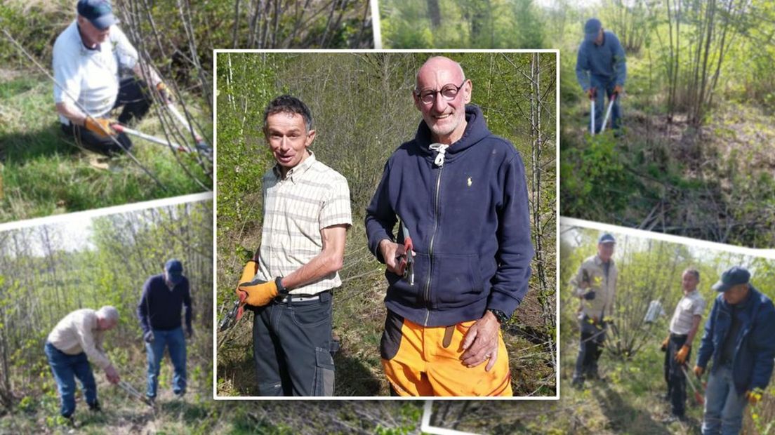 Freddy Bruntink (rechts) en Willem Romeijn zijn met 18 vrijwilligers druk bezig op Landgoed Beekzicht.