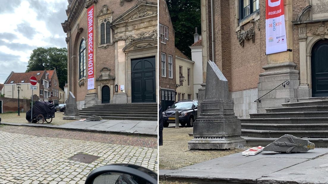 De obelisk van de Oostkerk is kapot