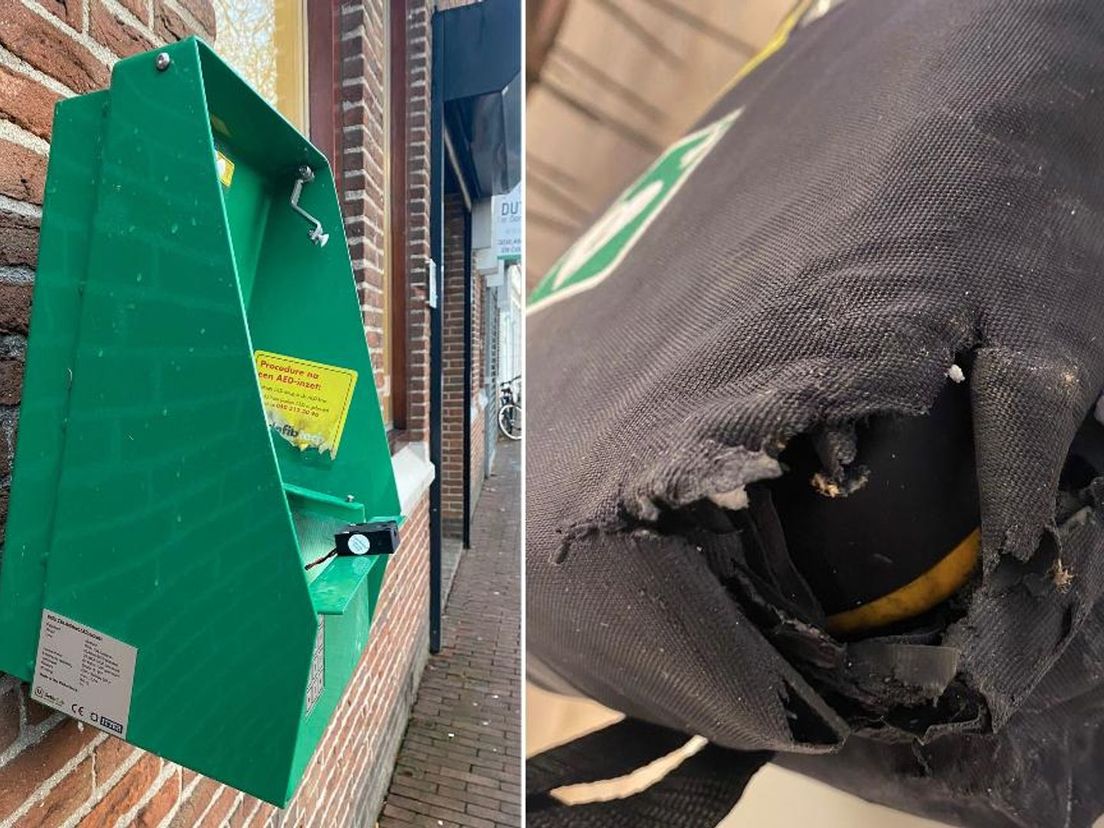 De AED-kast is opgeblazen.
