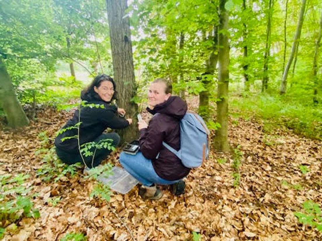 Evelien van Doorn en Mayke de Vos installeren de wildcamera voor de Bioblitz