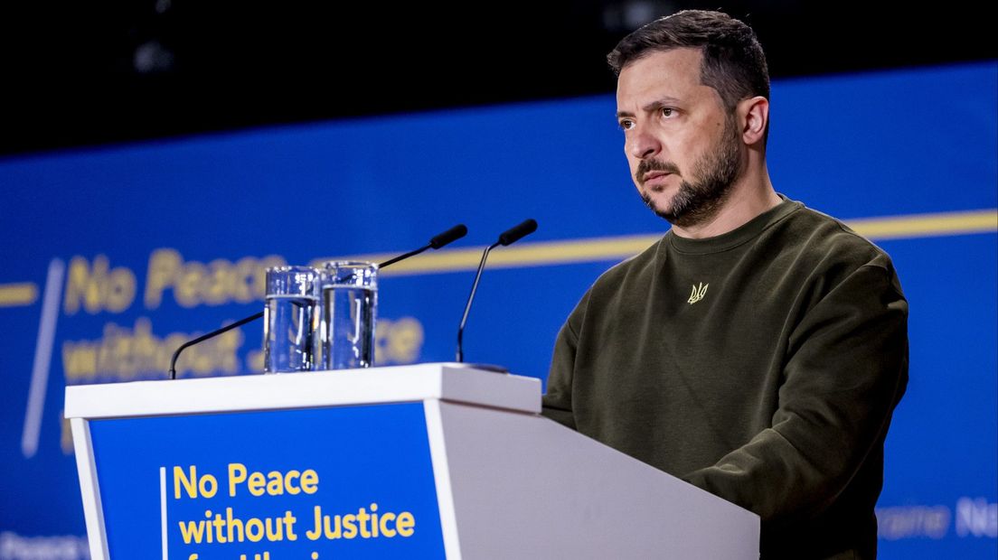 De Oekraiense president Volodymyr Zelensky gaf een toespraak in het World Forum The Hague