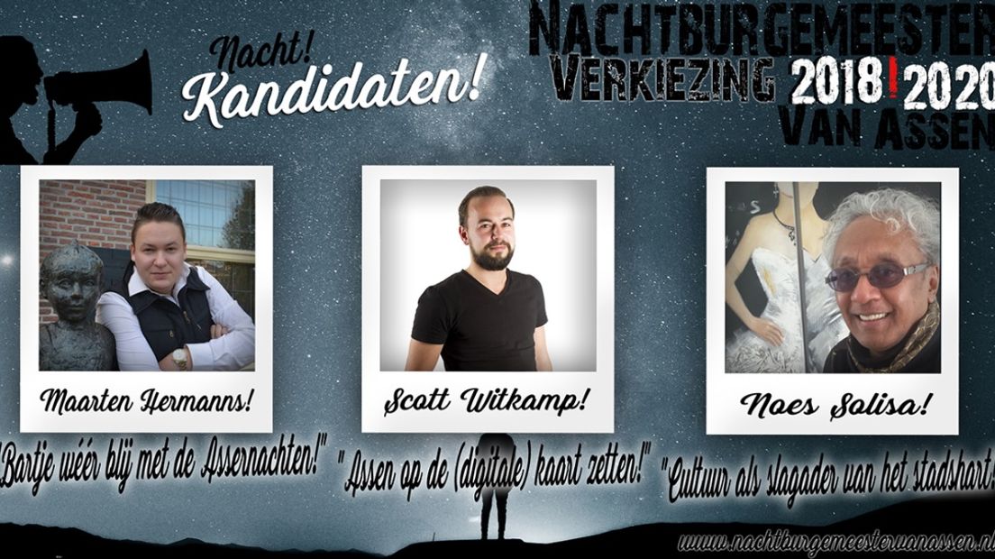Kandidaten voor nachtburgemeester van Assen (Rechten: website nachtburgemeestervanassen.nl)