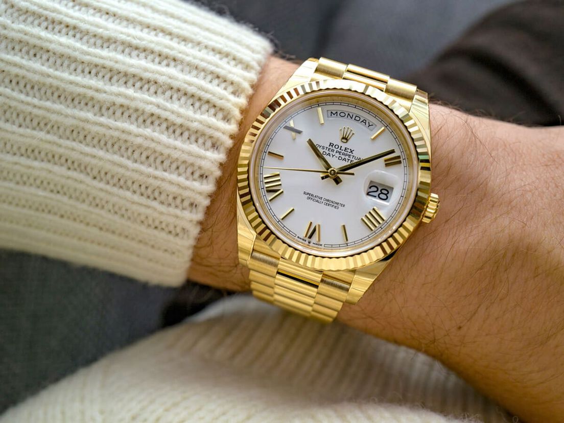 Een Rolex-horloge van het type Day-Date. Deze wilde Steven kopen aan boord van de HAL.