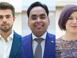 Spuigasten: Joren Noorlander (D66), Kavish Partiman (CDA) en Lesley Arp (SP)