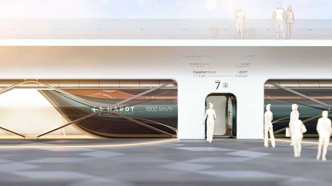 Een impressie van een toekomstige hyperloopverbinding.