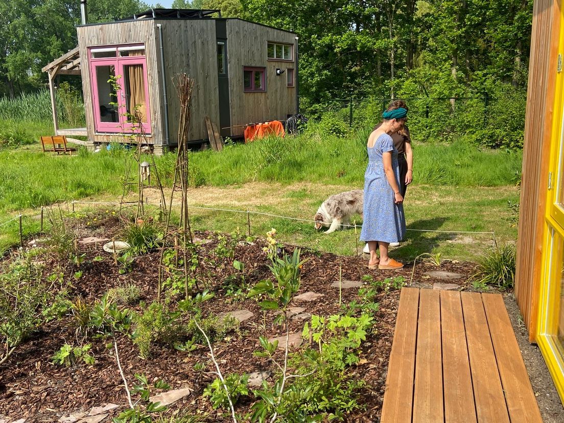 Parel en Ella inspecteren de tuin