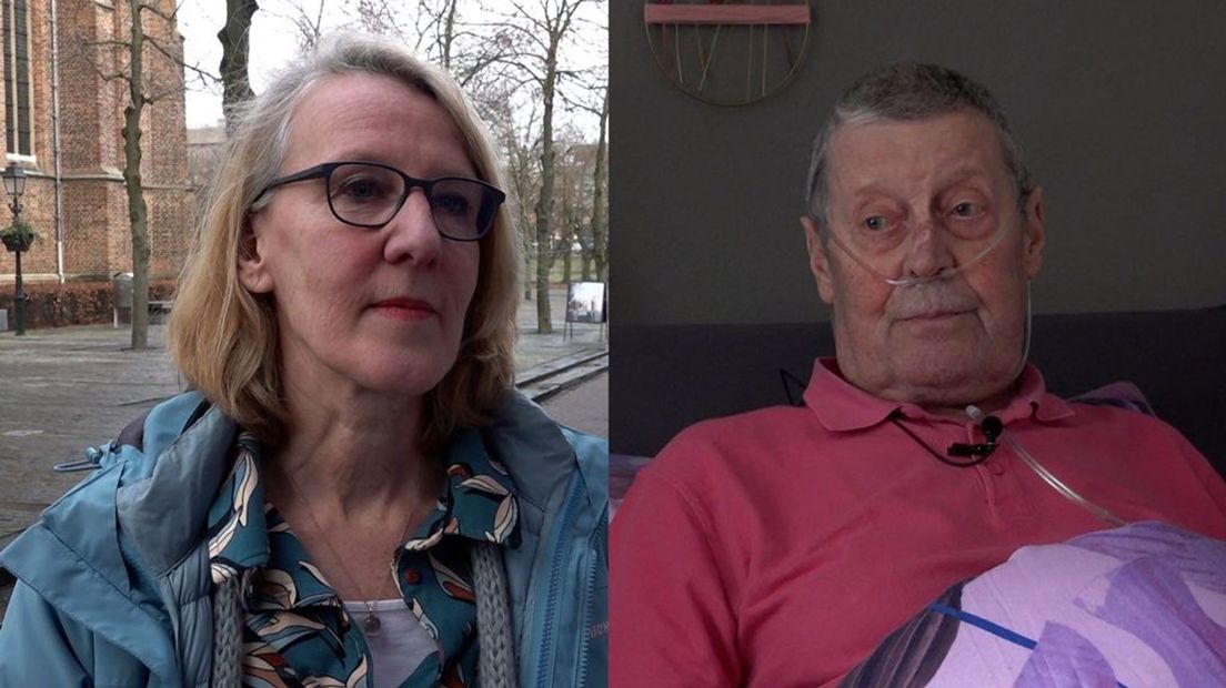 Manon Vaal van de GGD en longpatiënt Henk van Suffelen.